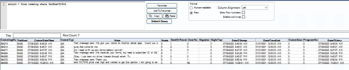 user query